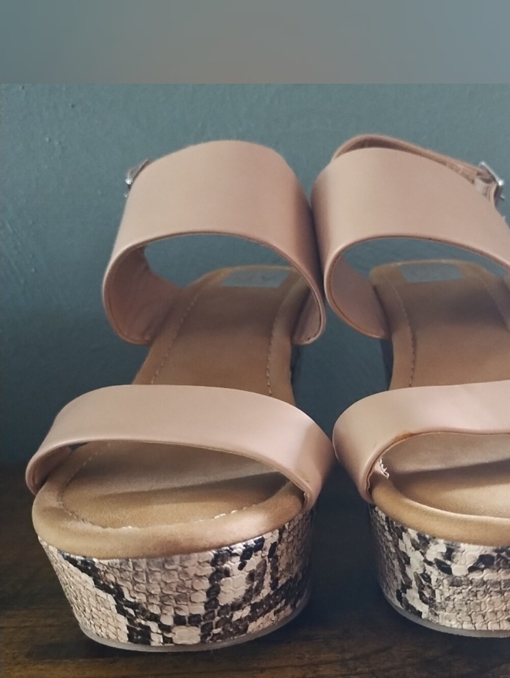 DV Dolce Vita Womens 8.5 Snake Print & Nude Block Heel Platform Oiska Sandals - Picture 3 of 13